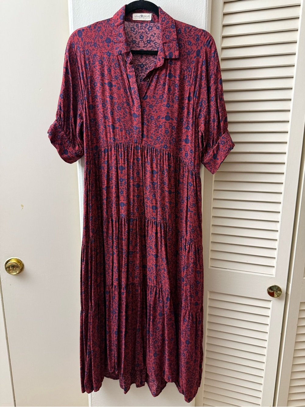 NATURAL LIFE Red Floral Tiered Maxi Dress with Navy Accents
